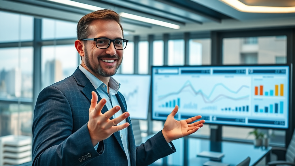 Innovative financial advisor presenting a digital roadmap to small business success, showcasing alternative financing expert insights
